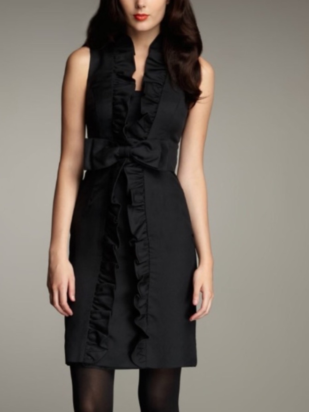 Milly Black Dani Ruffle 85% Silk 15% Wool Dress, Bow Waist, Size 8(Retail 450.)